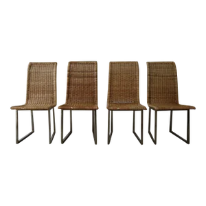 1980s Vintage Wicker Dining Chairs - Set of 4