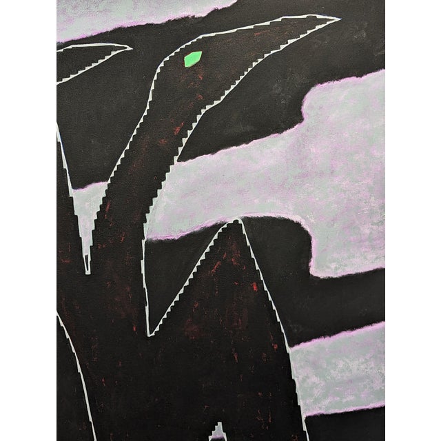 Emmanuel Araujo "Cormorant" Contemporary Purple & Black Geometric Abstract Bird Painting, 2023 For Sale - Image 4 of 8