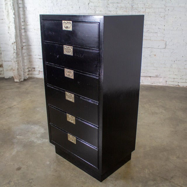 Mid to Late 20th Century Modern Campaign Henredon Black Narrow Chest of Drawers or Lingerie Cabinet For Sale - Image 10 of 18