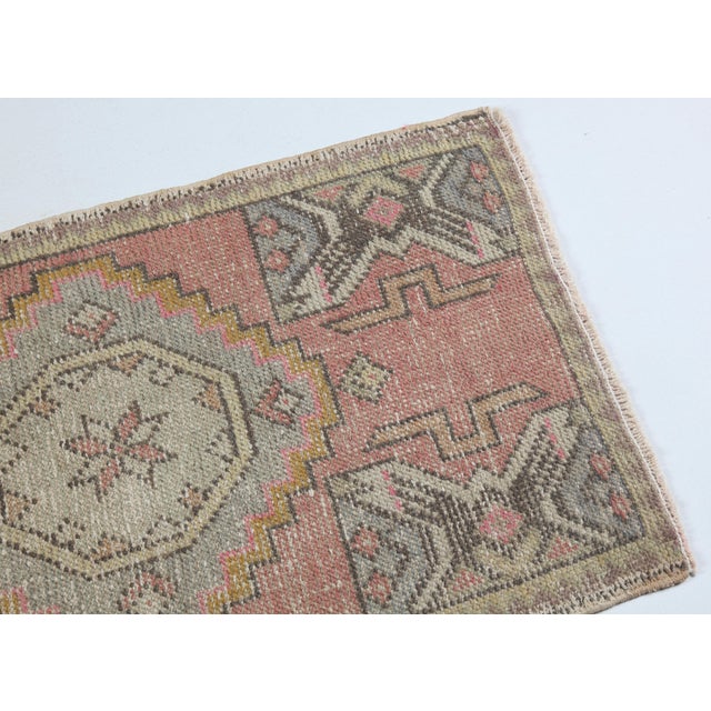 Shabby Chic Vintage Wool Rug – Faded Pastel Medallion Tribal Rug -1' 9'' X 3' 1'' For Sale - Image 3 of 7