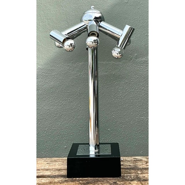 Late 20th Century Vintage Modernist Chrome Table Lamp After Robert Sonneman For Sale - Image 5 of 12