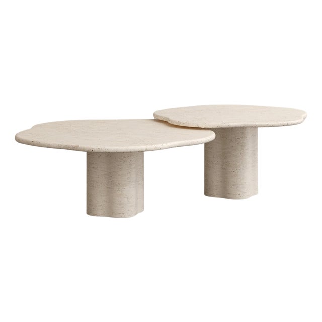 Air Coffee Tables in Navona Travertine by Paloma Editions, Set of 2 For Sale