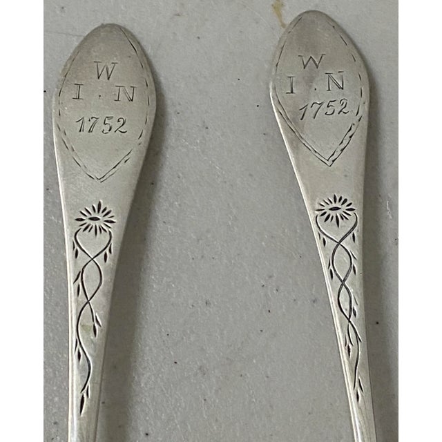 Mid 18th Century Three Early American Mid 18th Century Etched Sterling Spoons C.1752 For Sale - Image 5 of 8