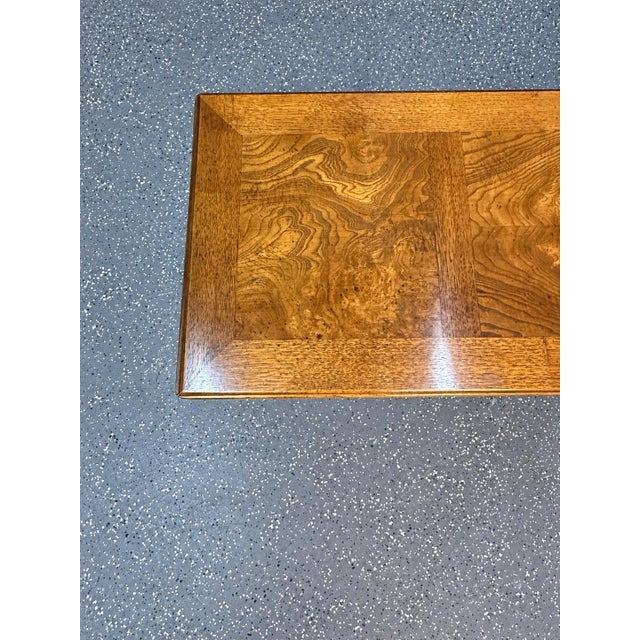 1980's Lane Furniture Bookmatched Burlwood Parsons Console Table For Sale - Image 9 of 10