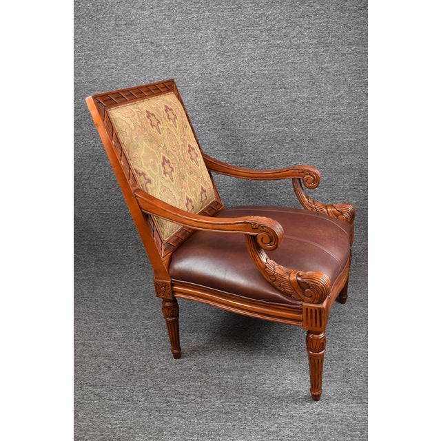 Vintage Fairfield Chair Company Carved Brown Leather Accent Chair