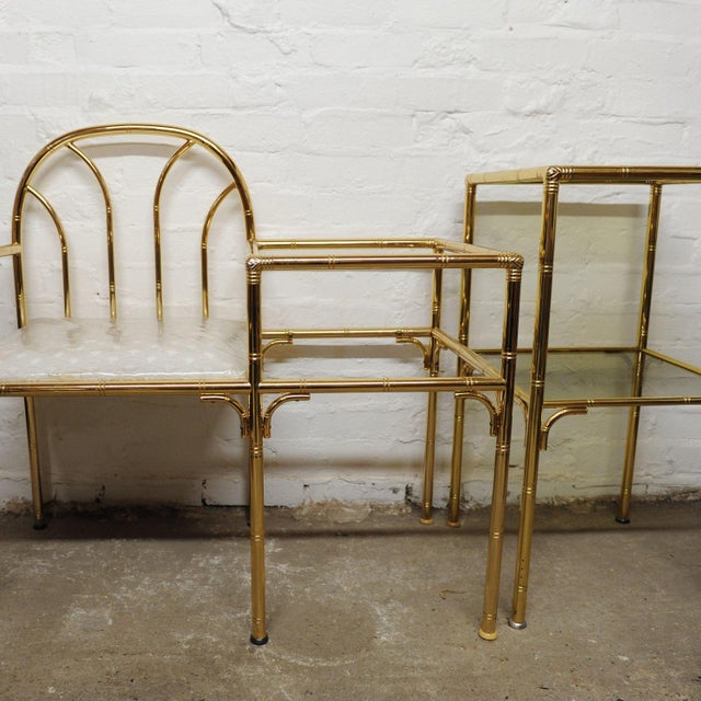 Vintage Hollywood Regency Brass and Faux Bamboo Telephone Seat, 1970s For Sale - Image 9 of 14
