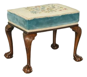 Victorian Claw and Ball Carved Ottoman with Floral Upholstery
