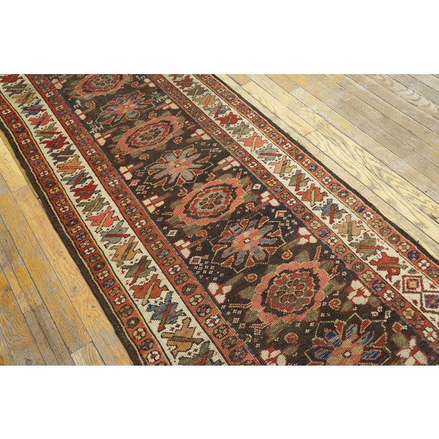Textile 1870s Brown Mina Khani Tribal Antique Nw Persian Carpet 2'6" X 19'8" Handmade Wool Runner Rug For Sale - Image 7 of 12