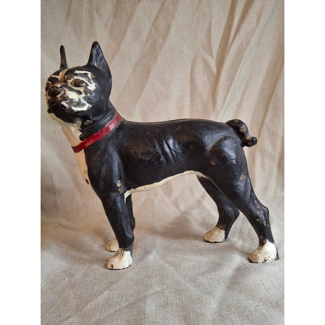 1920s Antique National Foundry Cast Iron Boston Terrier Dog Doorstop Left Facing #149 C. 1920s For Sale - Image 5 of 18