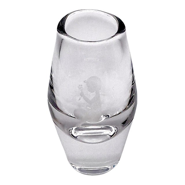 Vintage Swedish Glass Art Vase Etched Oŕrefors For Sale