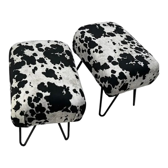 Late 20th Century Karl Springer–Inspired Cowhide Sculptural Stools, Pair For Sale