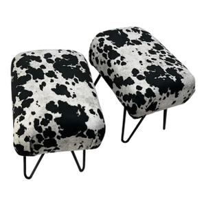 Late 20th Century Karl Springer–Inspired Cowhide Stools, Pair