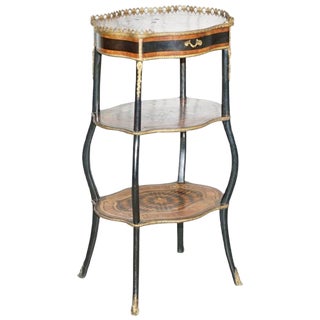 Napoleon III Ebonised and Inlaid Three-Tier Side Table in Fruitwood with Brass Gallery For Sale