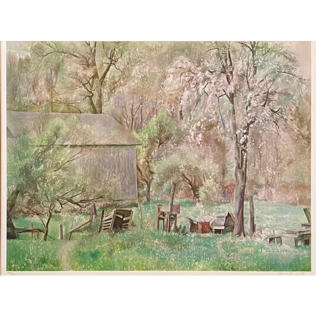 Henriette Wyeth, Brandywine Farm Collotype Lithograph Hand Signed Henriette Wyeth Americana Art, 1982 For Sale