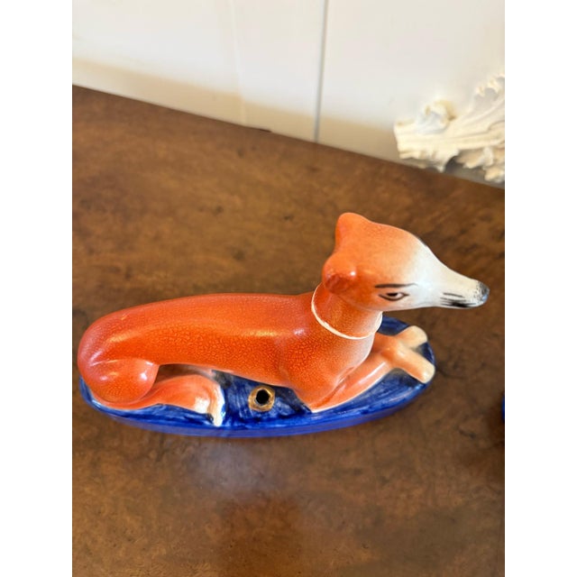 Antique Staffordshire Greyhound Inkwells, 1880s, Set of 2 For Sale - Image 4 of 10