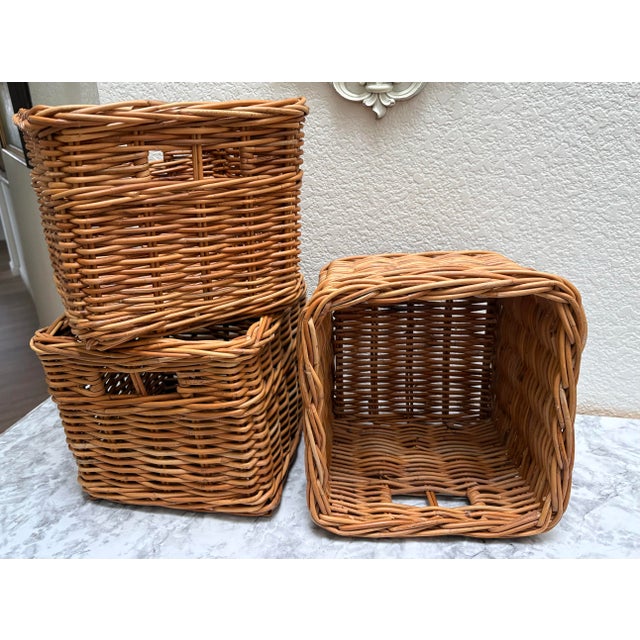 Farmhouse Earthy Rustic Wood Set of Storage Baskets, Set of Three For Sale - Image 3 of 6