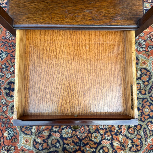 Wood Vintage Saybolt Cleland English Traditional Mahogany Tiered Nightstand With Drawer For Sale - Image 7 of 18