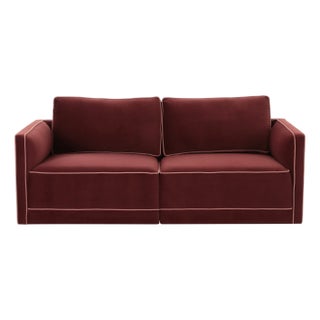 Willow Berry Red with Mauve Piping Modular Performance Velvet Loveseat For Sale