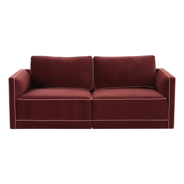 Willow Berry Red with Mauve Piping Modular Performance Velvet Loveseat For Sale