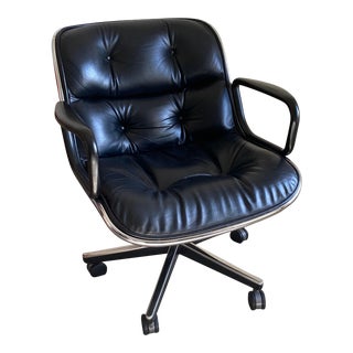 Mid-Century Modern Charles Pollock for Knoll Office Chair Black Leather 5-Star Base For Sale