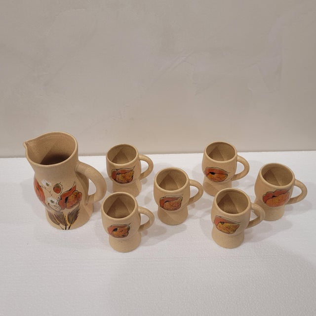 Pitcher and Glasses from Bresse Ceramics, France, 1960s, Set of 7 For Sale - Image 6 of 14