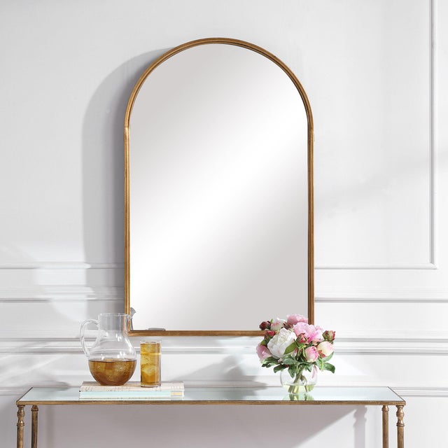 Kenneth Ludwig Chicago Gold Leaf Arched Vanity Mirror For Sale - Image 4 of 6