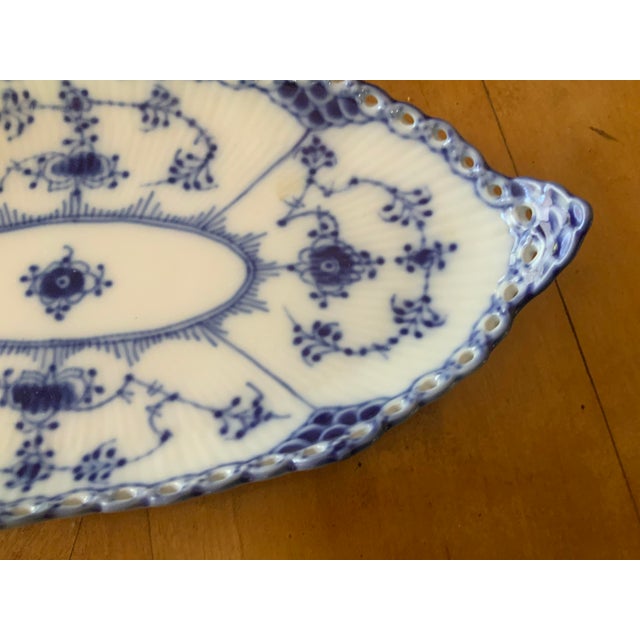 Royal Copenhagan 1960s Royal Copenhagen Blue Fluted Full Lace Oval Dish For Sale - Image 4 of 6