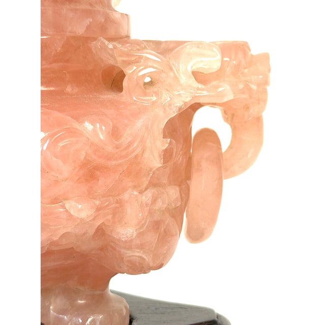 20th C. Chinese Carved Rose Quartz Archaistic Censer with Guardian Lion Finial For Sale - Image 12 of 18