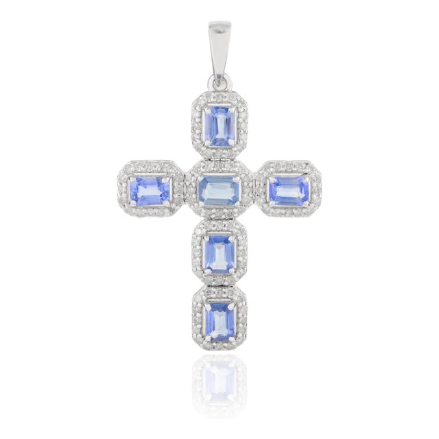 Mid Century Modern 14k Gold Sapphire Cross Pendant For Sale