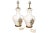 A pair of white floral table lamps. Simple ceramic white vases with slender necks and a wide vase are decorated with a...