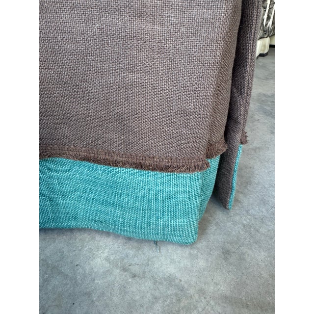 Brown Pair of Linen Lee Industries Swivel Club Chairs For Sale - Image 8 of 9