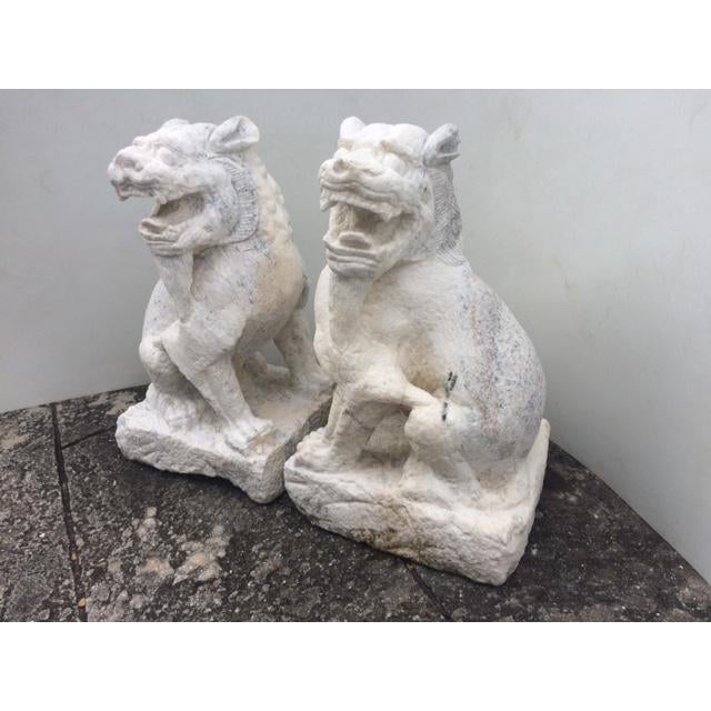 Hand Carved White Granite Foo Dogs A Pair Chairish