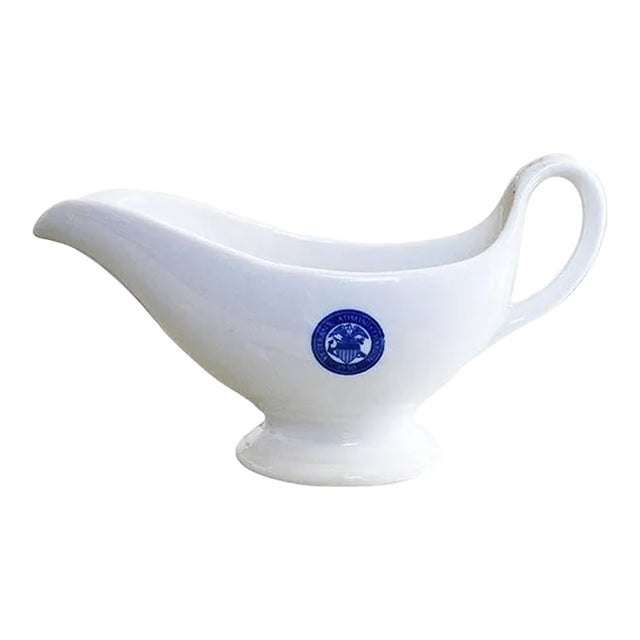 Veterans Administration 1930 Ceramic Restaurant Ware Gravy Boat in Blue and White For Sale