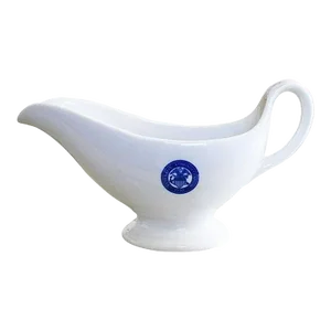 Veterans Administration 1930 Ceramic Restaurant Ware Gravy Boat in Blue and White
