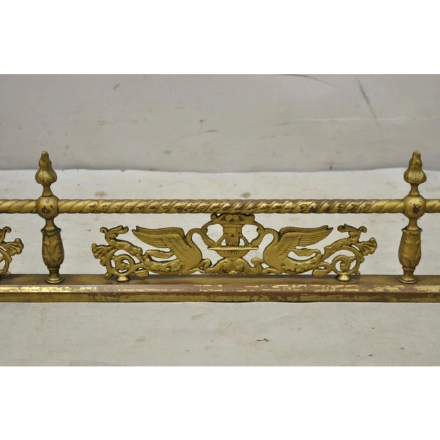 Victorian Antique Victorian Figural Swan Bird Twisted Brass 48" Fireplace Fender Surround For Sale - Image 3 of 9