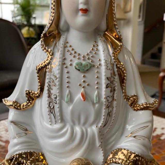 Mid 20th Century Ceramic Asian Lotus Figure | Chairish