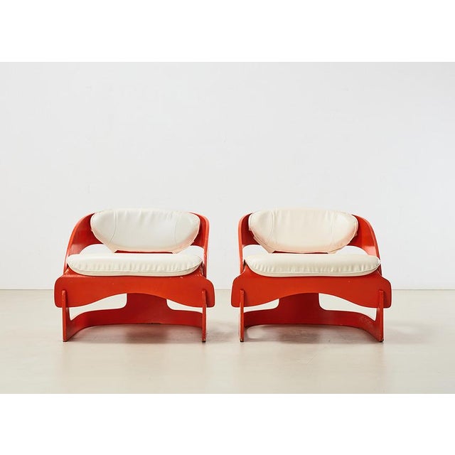 Great pair of early model 4801 lounge chairs, designed by Joe Colombo in 1964 for Kartell Italy. Both chairs are numbered....