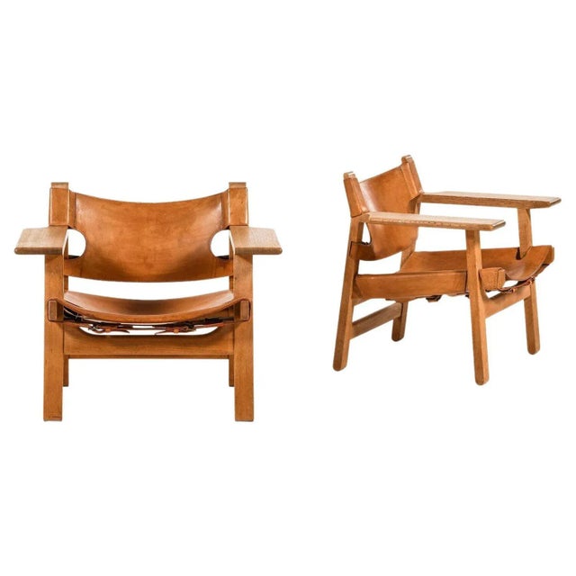 Easy Chairs in Oak and Cognac Brown Leather attributed to Børge Mogensen, 1950s, Set of 2 For Sale - Image 9 of 9