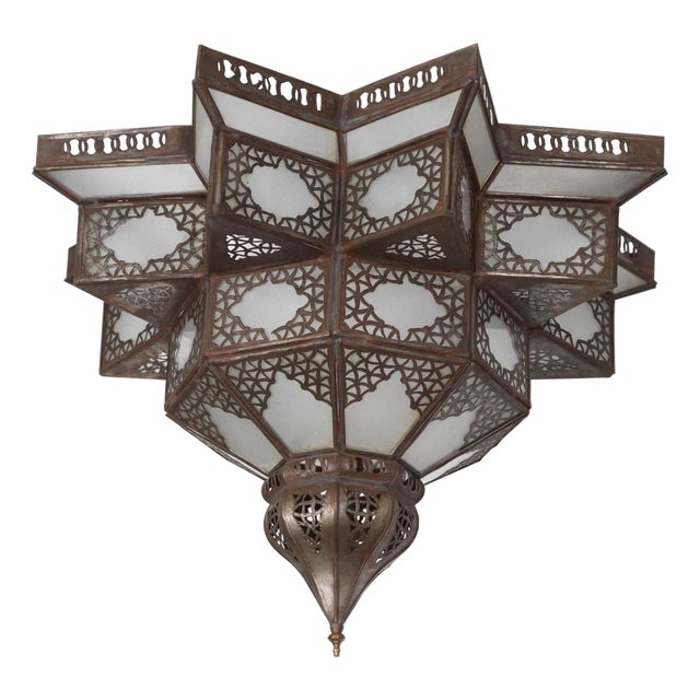 Moroccan Moorish Star Shape Frosted Glass Lantern Light Shade For Sale