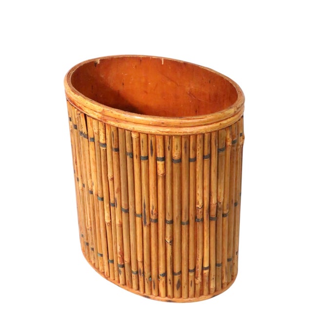 Vintage Split Reed Stick Wicker Trash Can For Sale - Image 11 of 16