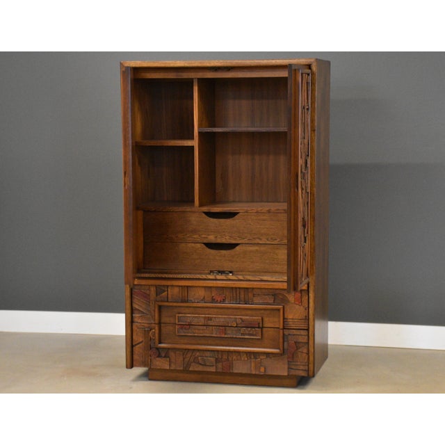 A mid century modern brutalist tall armoire dresser made by Lane Pueblo. Made in USA. Circa 1970’s. Excellent condition....