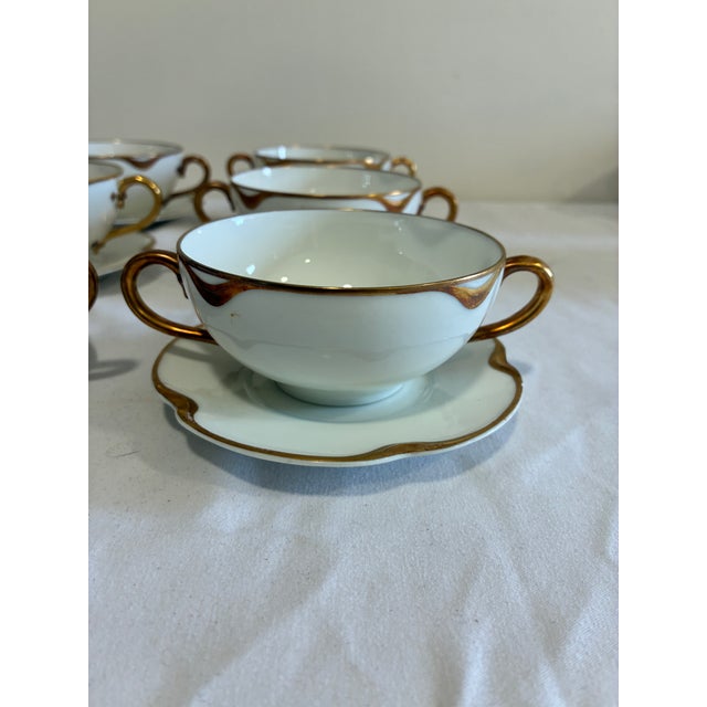 Antique Haviland & Co. Limoges Gold Rim Bouillon Cups and Saucers, Set of 9 - 18 PCS For Sale In Oklahoma City - Image 6 of 13