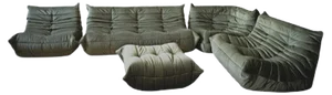 Khaki Velvet Living Room Set by Michel Ducaroy for Ligne Roset, 1970s, Set of 5