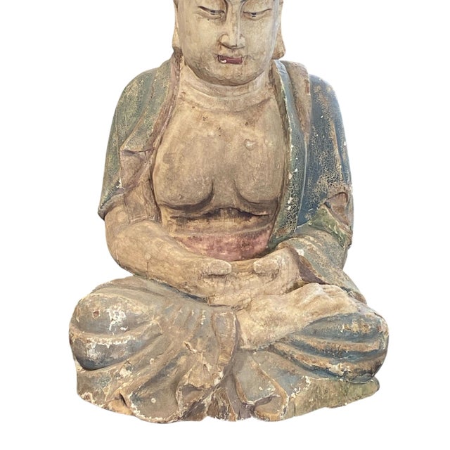 Wood Vintage Meditating Wooden Lord Buddha 19" H For Sale - Image 7 of 10