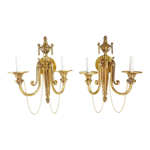 French Louis XVI Style Brass Wall Sconces-A Pair