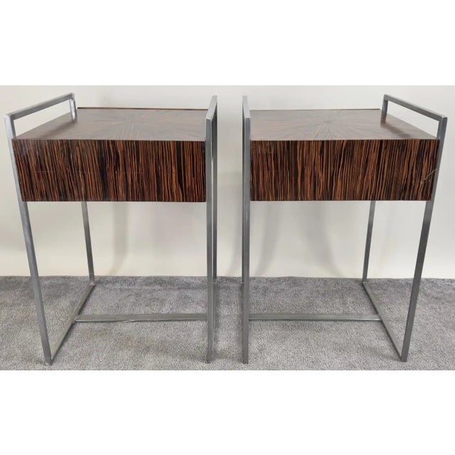 Mid-Century Modern Macassar Zebra Design & Iron Nightstand or End Table, a Pair For Sale In New York - Image 6 of 12