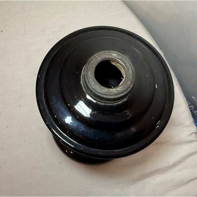 Amethyst Antique Handmade Black Amethyst Glass Brass Mary Gregory Enameled Oil Table Lamp For Sale - Image 8 of 9