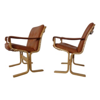 Siesta Cognac Leather Armchairs by Ingmar Relling for Westnofa, Norway, 1960s, Set of 2 For Sale