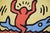 Vintage rug with 'Dolphin Ride' image designed by Keith Haring. This piece is designed in the style of the selected...