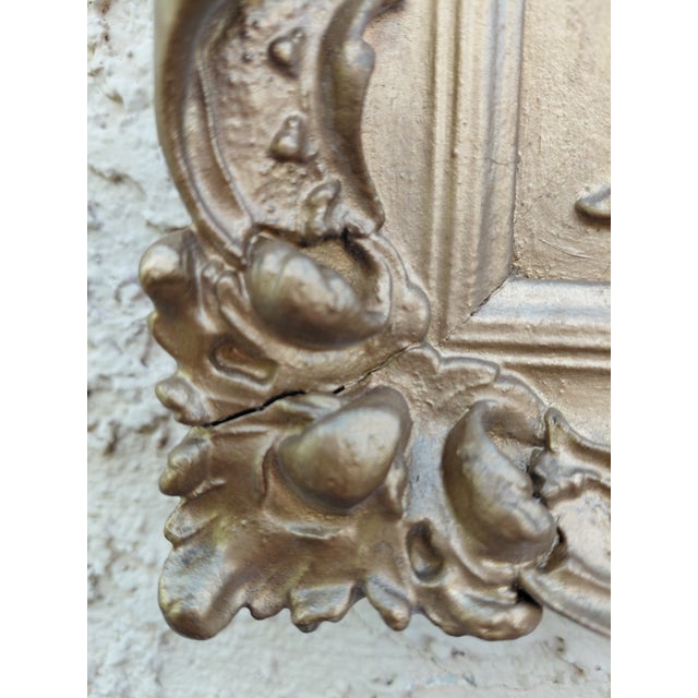 Wood Mid-Century Ornate Gold Painted Square Wood Frame With Round Opening For Sale - Image 7 of 15